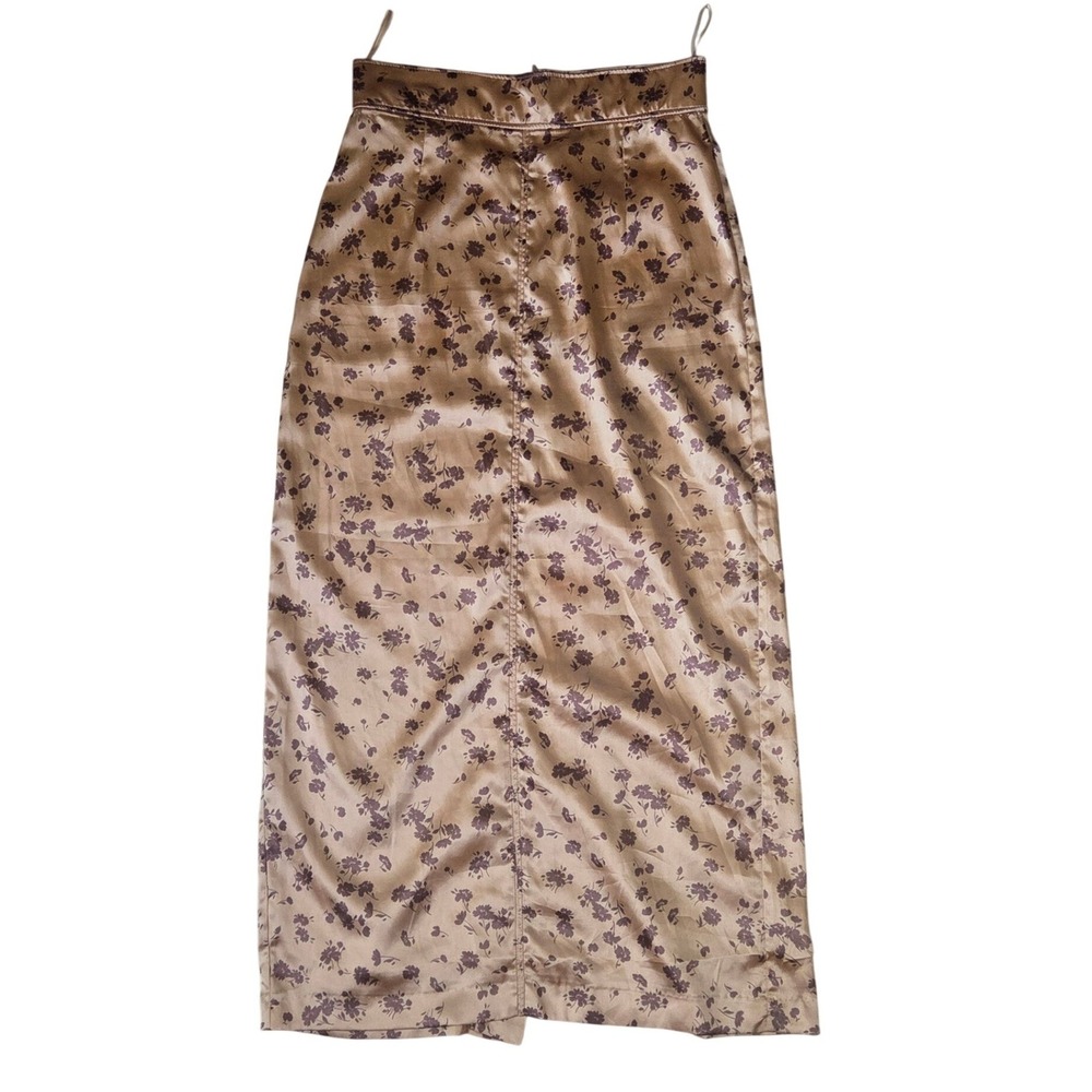 Zara Champagne Gold Floral Satin Midi Skirt XS Boho Cottagecore Soft Grunge